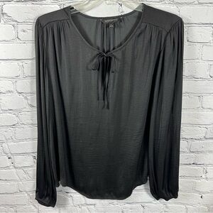 Banana Republic Factory Blouse Front Neck Tie Elastic Cuffs Lightweight L